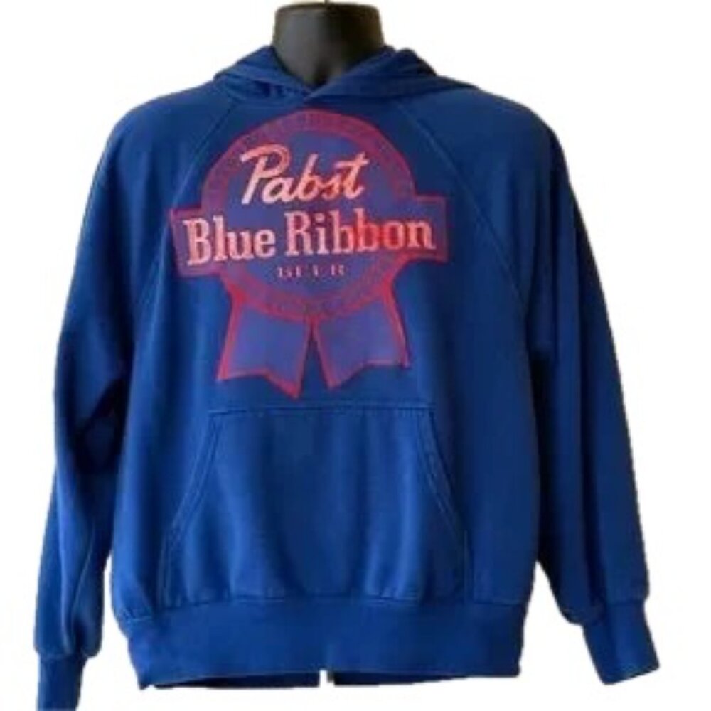 PABST BLUE RIBBON BEER - UPCYCLED HOODIE SWEATSHIRT